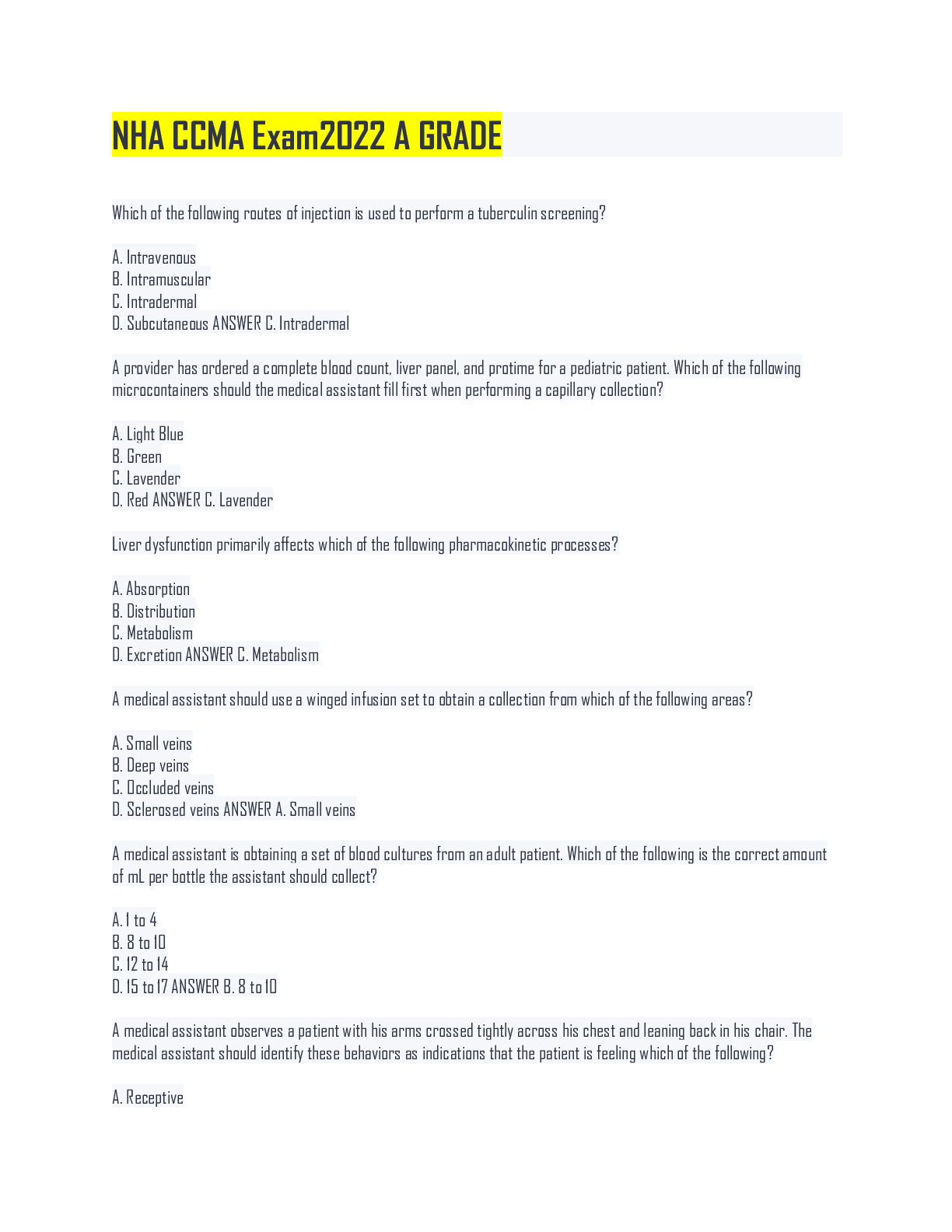 Preview image for NHA CCMA Exam2022 A GRADE